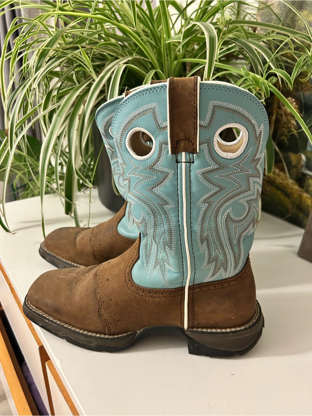 Durango Lady Rebel Powder N Lace Cowboy Boots Blue Brown 7.5M RD3471